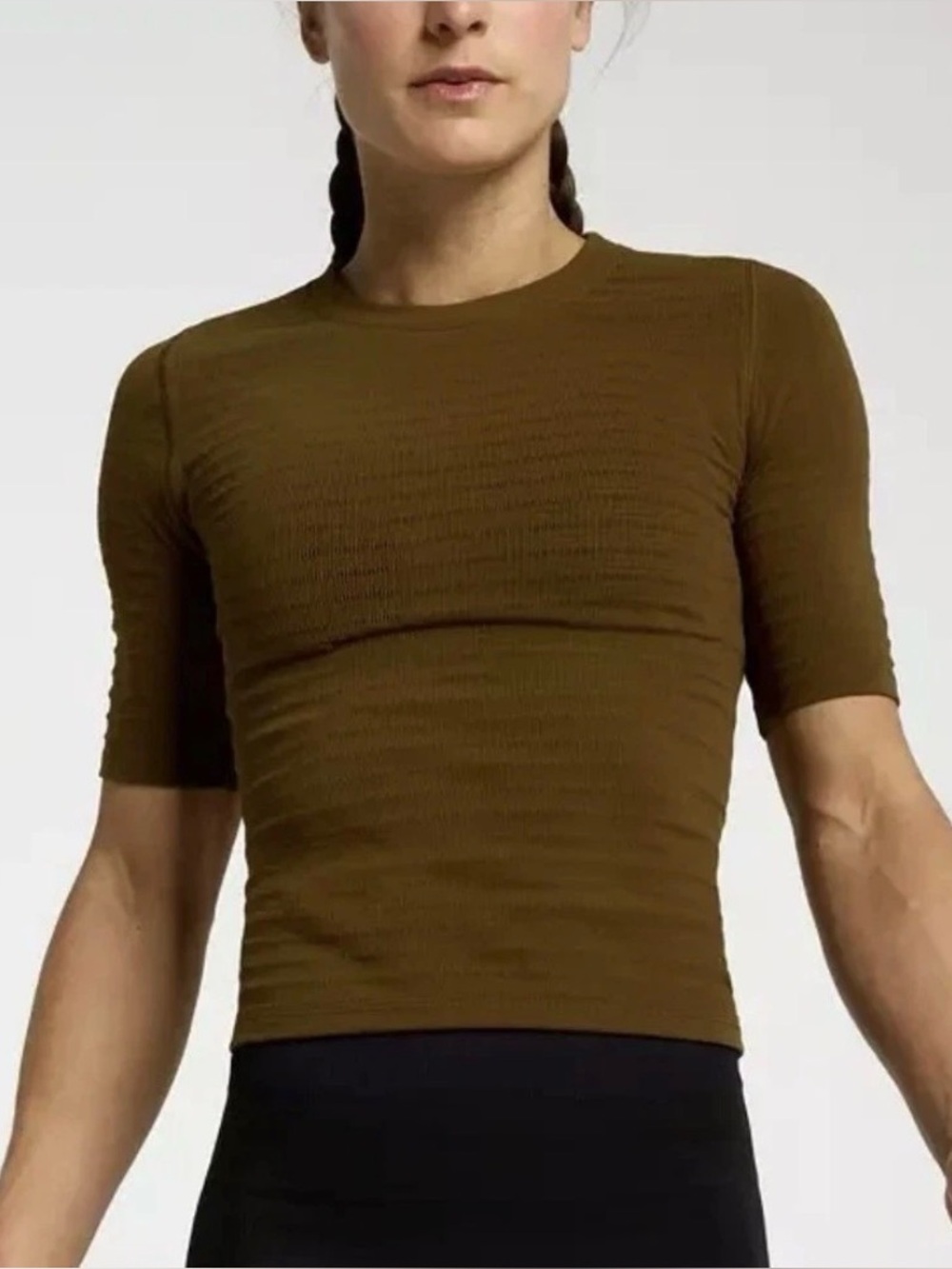 Calia Women’s Seamless Crop Tee Size S Dark Khaki Olive Short Sleeve Stretch